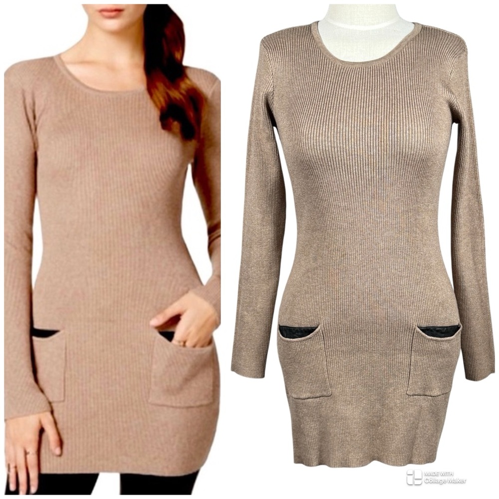 BCX Bodycon Ribbed Knit Sweater Mini Dress Slim Fit Long Sleeve Pullover Dress